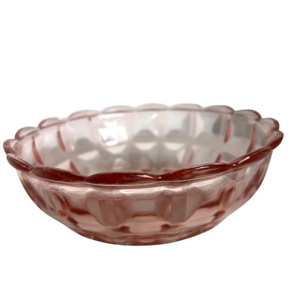 Vintage Jeanette Glass Co Bowl Cube Pink Depression Glass Scalloped Edge Collect - Picture 7 of 8